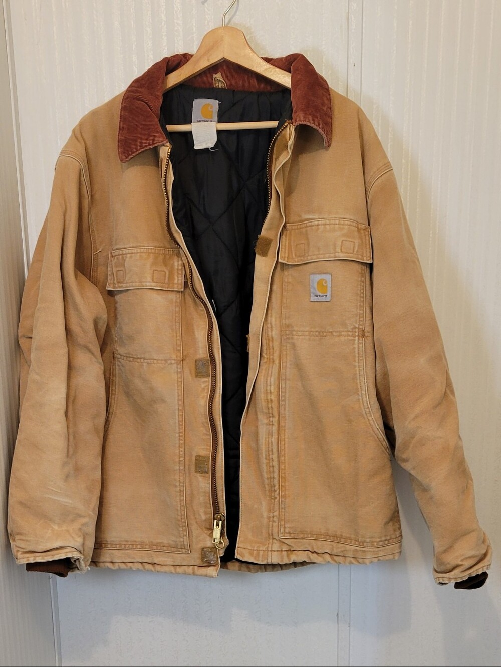 Carhartt Duck Traditional Coat Jacket Blanket Lined Tan Men's Large USA Work